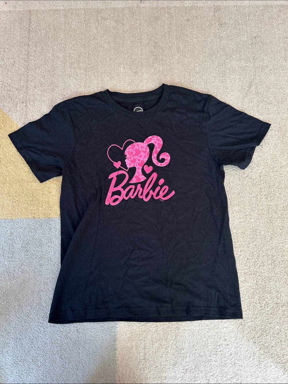 Mattel Barbie Black Tee with Pink Logo and Silhouette
